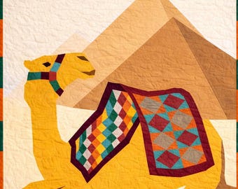 Desert Caravan Quilt Pattern, Folk Colors Appliqué Collage Design (PDF Download)