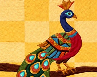 Royal Peacock Quilt Pattern PDF, Applique & Collage Wall Hanging,  Bird Quilt – Patchwork Pattern, Sewing Quilt Template, Printable