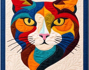 Boho Cat Quilt Pattern PDF, Applique & Collage, Quilt Block, Patchwork, Sewing Quilt Template, Animal Quilt.