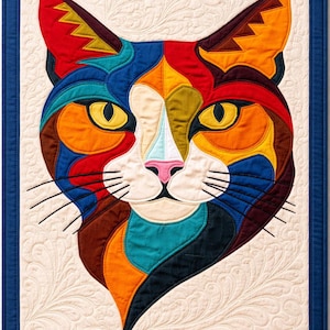 Boho Cat Quilt Pattern PDF, Applique & Collage, Quilt Block, Patchwork, Sewing Quilt Template, Animal Quilt.