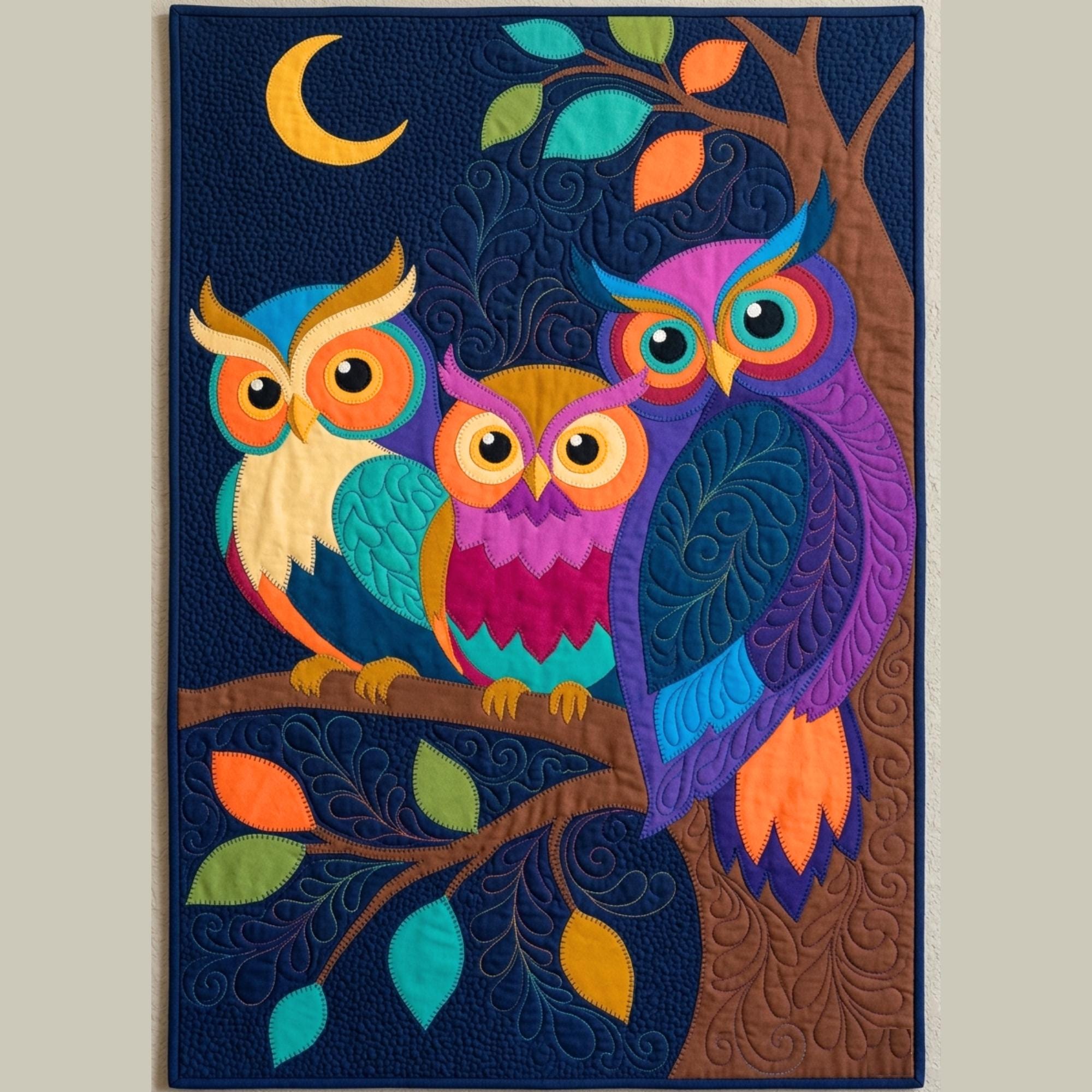 Whimsical Owl Haven Quilt Pattern | Owl Applique Sewing PDF | Patchwork Quilt | Quilted Wall Hanging