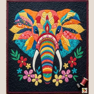 Rajwadi Elephant Quilt, Applique & Collage pattern, Animal Quilt, Quilt pattern PDF, Patchwork, Sewing Quilt Template