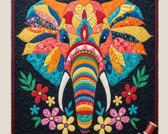 Rajwadi Elephant Quilt, Applique & Collage pattern, Animal Quilt, Quilt pattern PDF, Patchwork, Sewing Quilt Template