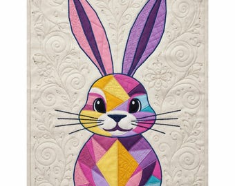 Boho Bunny Quilt Pattern, Rabbit Applique PDF, Modern Quilt Design, Wall Hanging, Patchwork, Patchwork Sewing, Quilt Sewing Template.