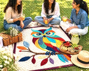 Owl Patchwork Quilt Pattern PDF, Geometric Appliqué Owl Quilt Template, Animal Sewing Pattern, Beginner Friendly.