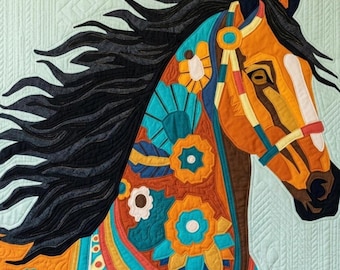 The Thar Horse Quilt Pattern PDF, Applique & Collage Wall Hanging, Animal Quilt – Patchwork, Sewing Quilt Template.