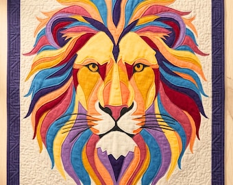 Lion Quilt Pattern PDF – Boho Quilt Pattern, Animal Patchwork Quilt, Applique & Collage, Quilt Block, Sewing Quilt Template