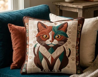 Geometric Cat Applique Quilt Pattern, Animal Patchwork Pattern PDF, Quilt Sewing Template. Beginner-Friendly.