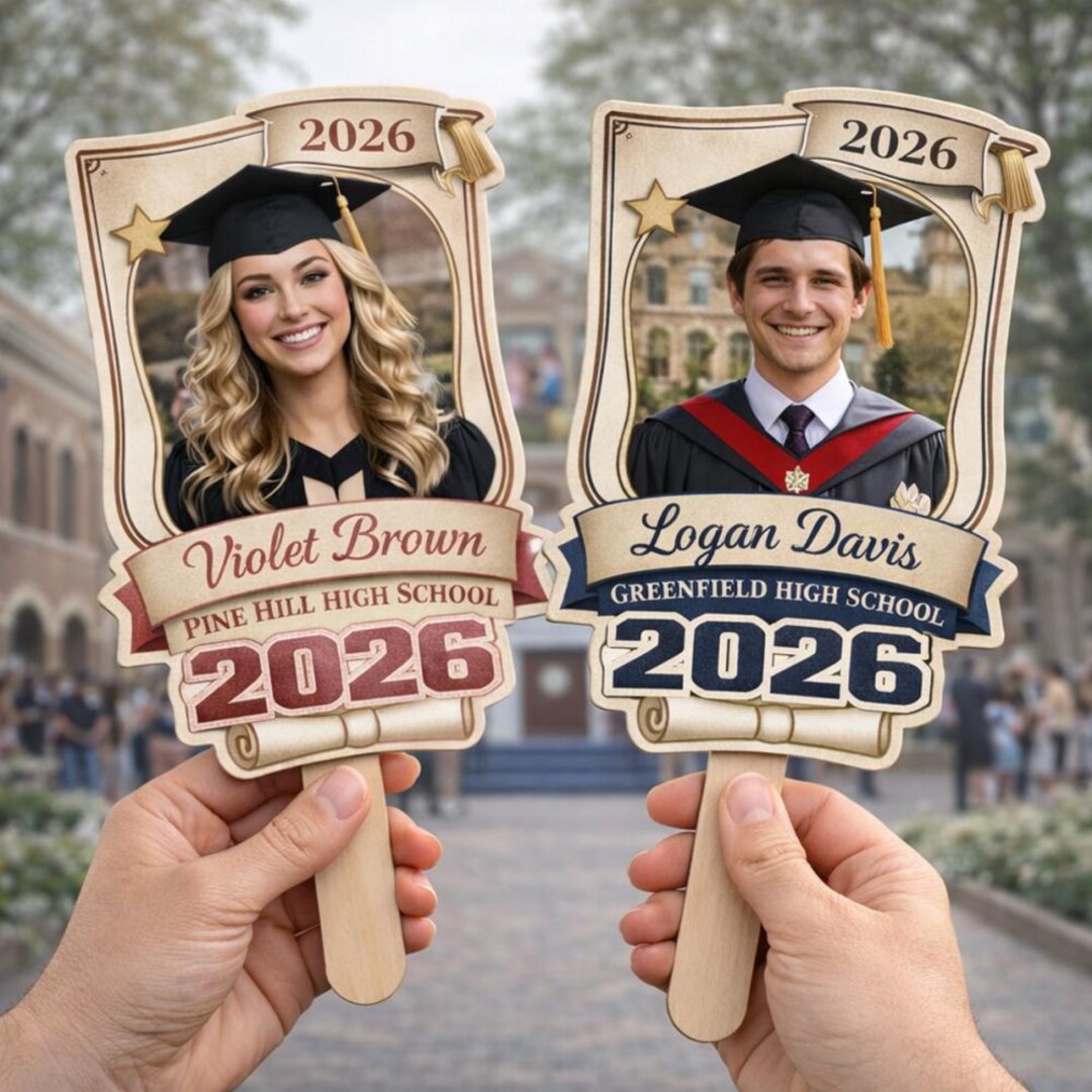 Custom Photo Graduation Fan Wooden Hand Sign, Class of 2026 Grad Gift ...