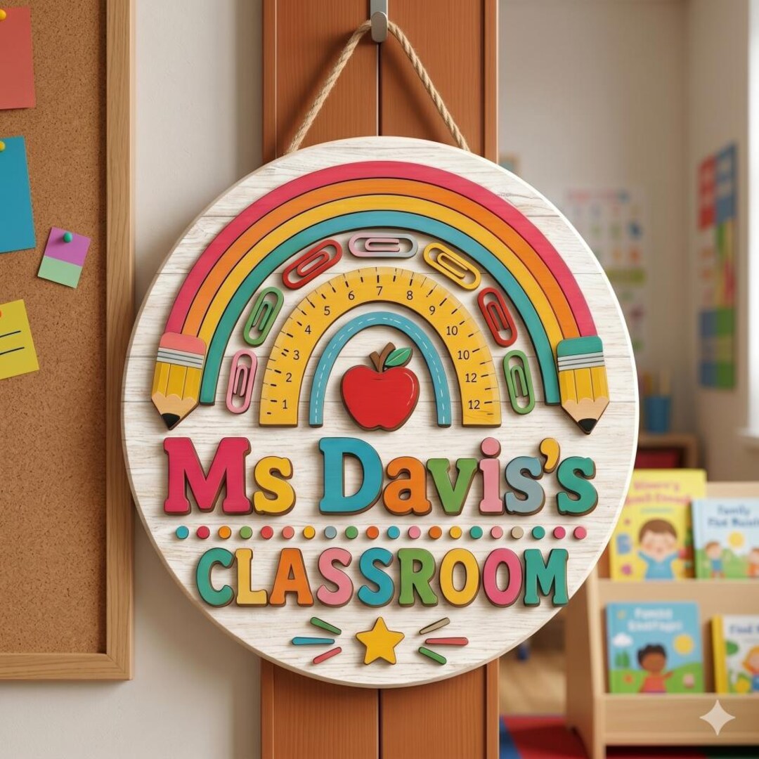 Custom Teacher Classroom Door Sign, Personalized Wooden Name Sign ...