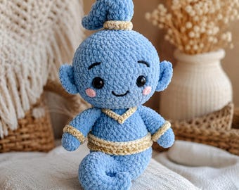 Blue Genie Crochet Pattern, Amigurumi Plush Toy PDF, Easy Beginner Stuffed Doll (Digital Download)