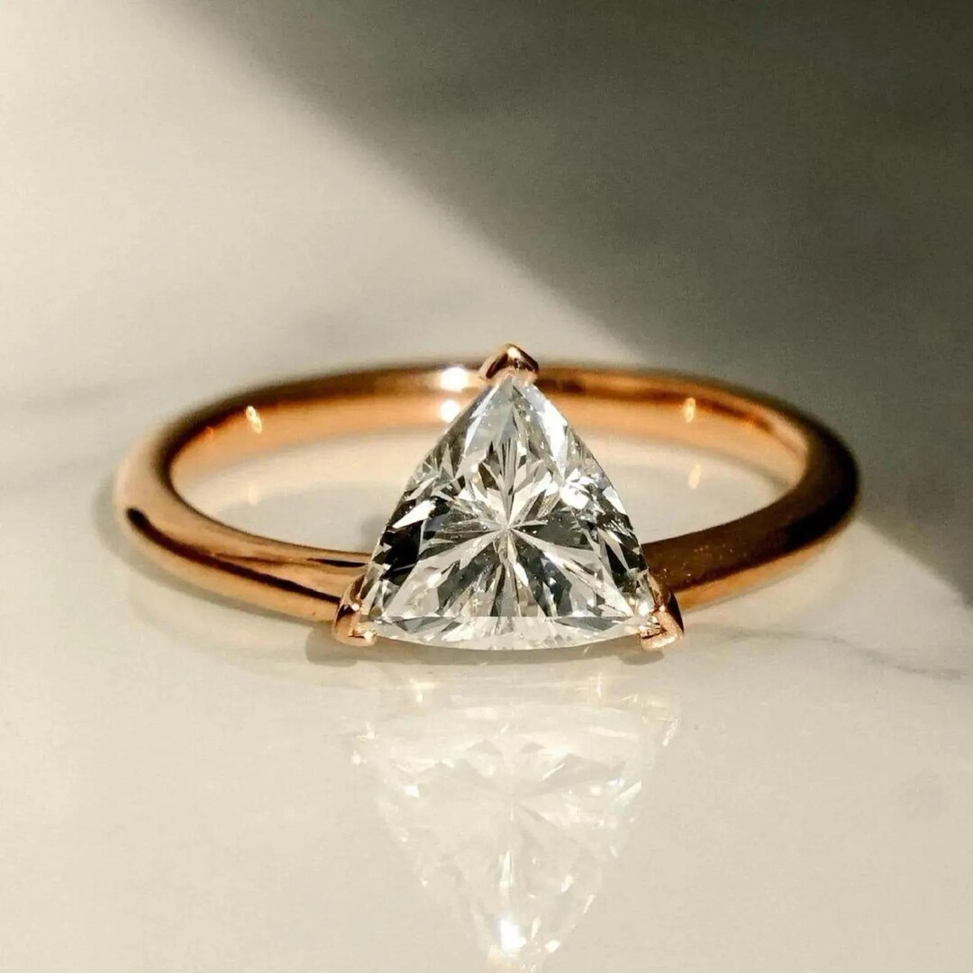 Trillion Cut Lab Grown Diamond Engagement Ring | Solid Gold Three Prong ...