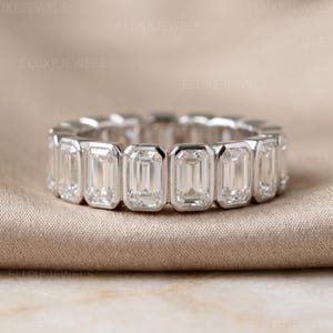 Emerald Cut Lab Grown Diamond Eternity Band, Bezel Set Wedding Ring, Solid Gold Full Eternity Ring, Stackable Anniversary Band