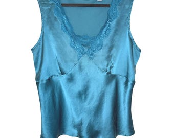 Camiseta sin mangas Hillard and Hanson para mujer, estilo Y2K, con ribete de encaje de seda, talla 1X, estilo romántico bohemio de hadas.