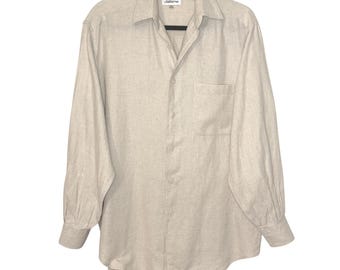 Camisa de manga larga con botones, mezcla de lino y botones para hombre Claiborne, talla 15 (32/33), color Coastal.