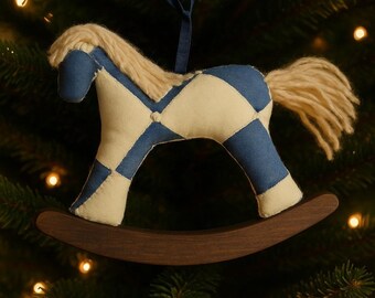 Handmade Folk Art Quilted Rocking Horse Ornament Signed Patchwork Americana