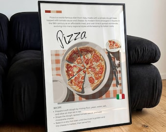Póster de pizza, láminas con historia y recetas de comida, arte mural para cocina italiana, regalo de decoración para cafetería