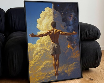 Póster "El hombre entre el cielo y el espacio", arte mural de filosofía y astronomía, ilustraciones vintage modernas