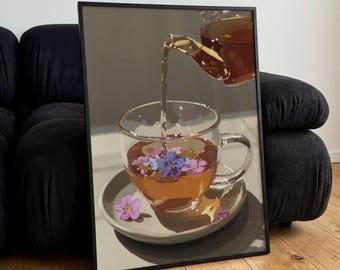 Póster con ilustración de té floral, arte vintage de pared para cocina, impresiones modernas y acogedoras de bodegones.