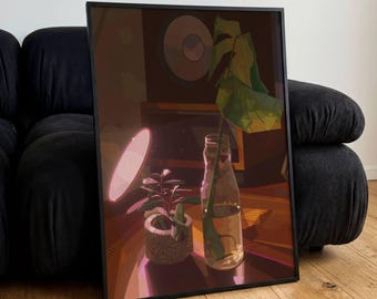Póster geométrico de plantas y luz, arte mural de bodegones modernos, impresiones vintage de flores