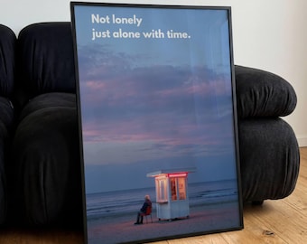 Póster vintage "Not Lonely Just Alone", impresiones artísticas de pared minimalistas retro de quiosco junto al mar