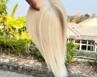 Light Blonde Realistic 9*14CM Ultra-Thin Human Hair Lace Topper for Women