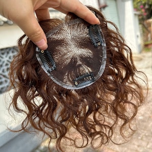 Remy Human Hair Curly Topper – Swiss Lace, Free Part, Brown Color