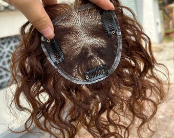 Extensiones de cabello humano Remy rizado – Encaje suizo, raya libre, color marrón