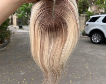 Blonde Ombre Highlight 8*10 CM Ultra-Thin Human Hair Lace Topper for Women