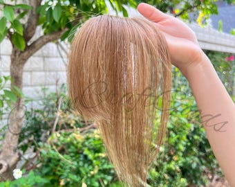 Natural Air Bangs Style Human Hair Topper 4*6 CM Medium Brown Color