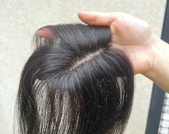 Black Color Silk Base Topper 100% Real Human Hair Topper with Natural Scalp Look