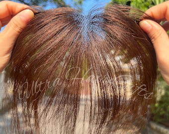 Realistic 5*13CM Brown Ultra-Thin Human Hair Lace Topper for Women