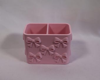 Pink Bow Makeup Brush Holder, Coquette Vanity Organizer, Cute Desk Storage