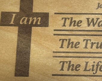 Plaque murale en bois Jean 14:6 de taille moyenne – Illustrations bibliques « Je suis le chemin »