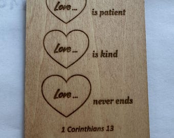 L'amour est patient, petite plaque en bois, 1 Corinthiens 13, gravée au laser