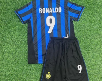 Kit da calcio retrò per bambini dell'Inter Milan 1998/99 - Stampa RONALDO