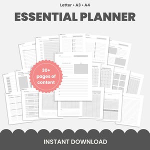 Essential Daily Planner Printable PDF Download for 8.5x11 A3 A4 Daily, Weekly, Monthly