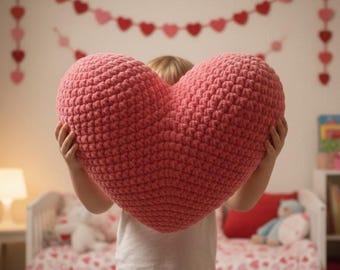 häkeln Herz Kissen Muster PDF - Valentinstag Geschenk, Plüsch Herz Kissen, süsses häkeln Geschenk, einfache Chenille Kissen Anleitung
