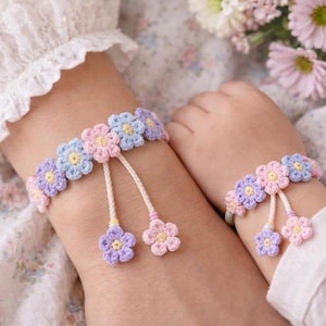 Crochet Flower Bracelet Anklet Pattern, Mommy Me Boho Daisy Chain Jewelry (PDF Pattern)