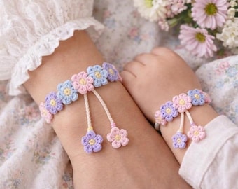 Gehäkelte Blume Armband Fußkettchen Muster, Mommy Me Boho Daisy Kette Schmuck (PDF-Muster)