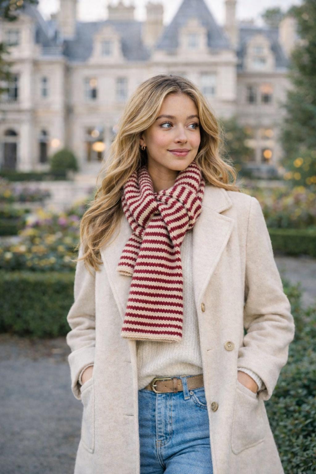 Cream and Burgundy Scarf - Etsy