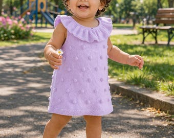 Häkelanleitung Bommel-Kleid, Rüschen Kragen Kinder Sommer Outfit (PDF)