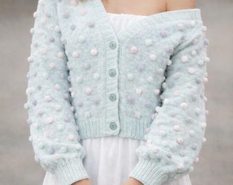 Bommel-Cardigan Strickanleitung, Damen Grobstrick-Pullover (Grössen von S bis 3XL) (PDF-Muster)