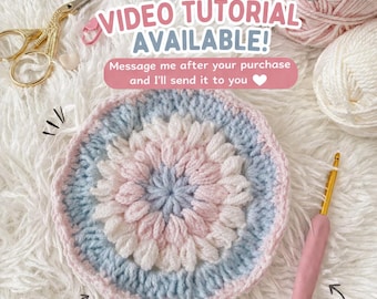 Häkelmuster Oma Quadrat, Puffstich Blumenmotiv, anfängerfreundlich (PDF Download)