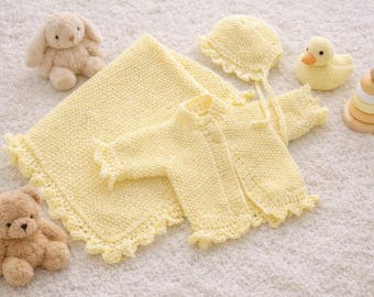 Anfänger Baby Strickmuster-Set | Strickjacke, Mütze & Decke (3-6 Monate) (PDF-Muster)