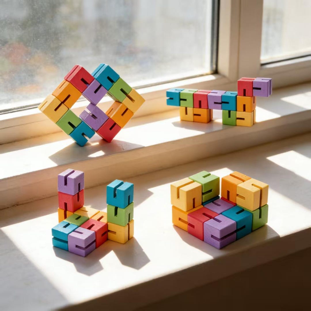 3D Wooden Cube Puzzle | Spatial Thinking Building Blocks | Colorful ...