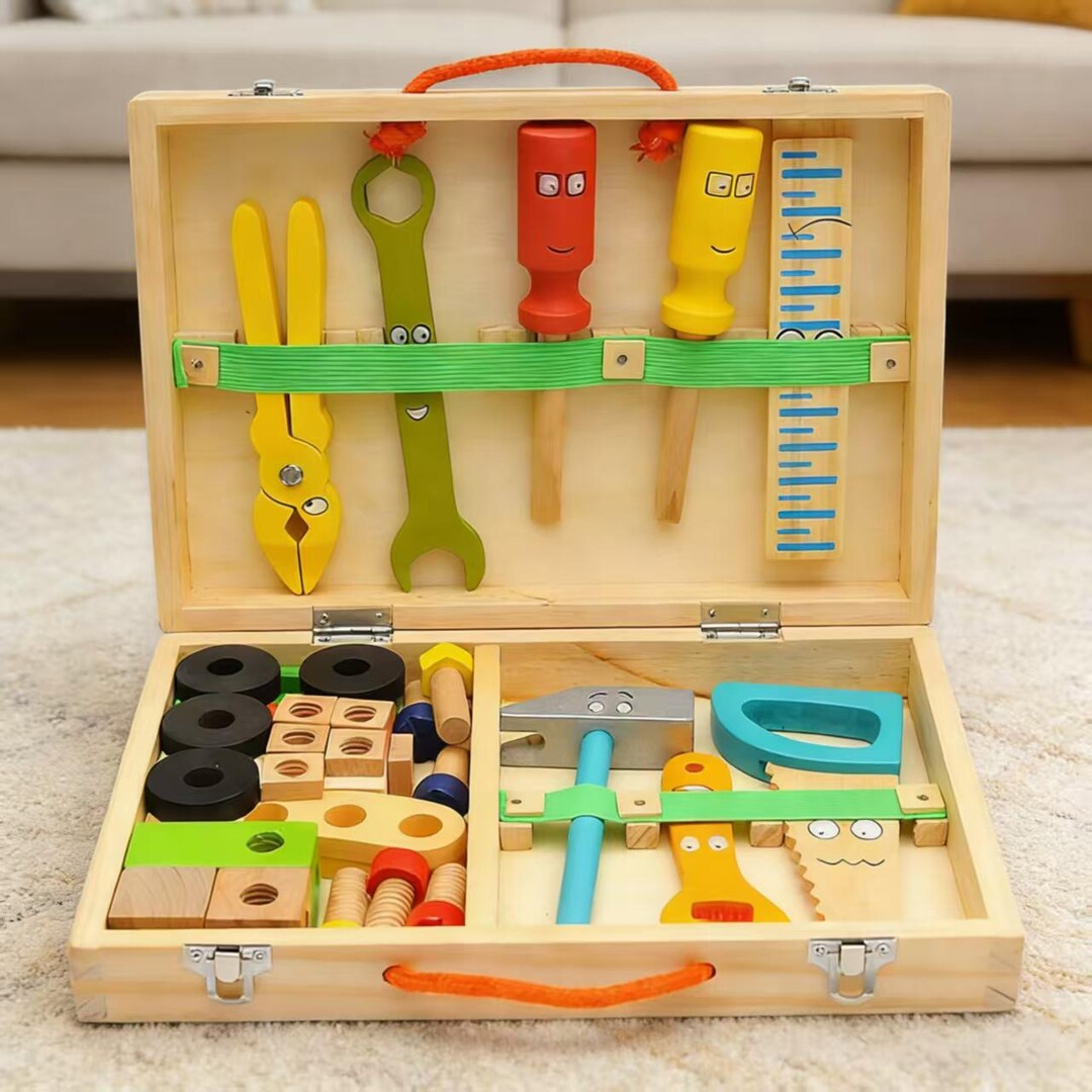 Wooden Tool Box Toy for Kids | Pretend Play Repair Set | Montessori ...