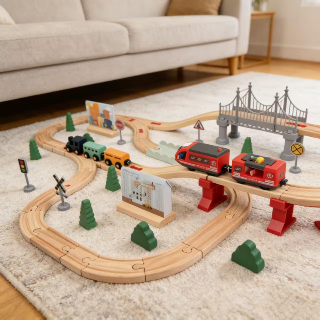 Toy Train System Electric Wooden Train Set | Magnetic Track Train Toy | City Traffic ...