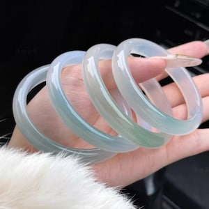 Pulsera de ágata natural, jadeíta transparente, brazalete con degradado de medio paisaje