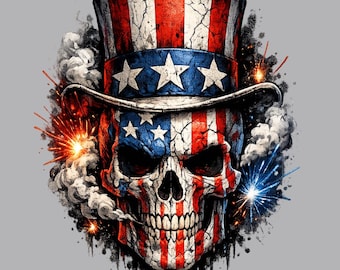 Patriotic Usa Flag Skull , 4th of July, Freedom Watercolor Head, 1776-2026, Retro USA 250 PNG, 4th of July PNG, Celebrate 250th Anniversary